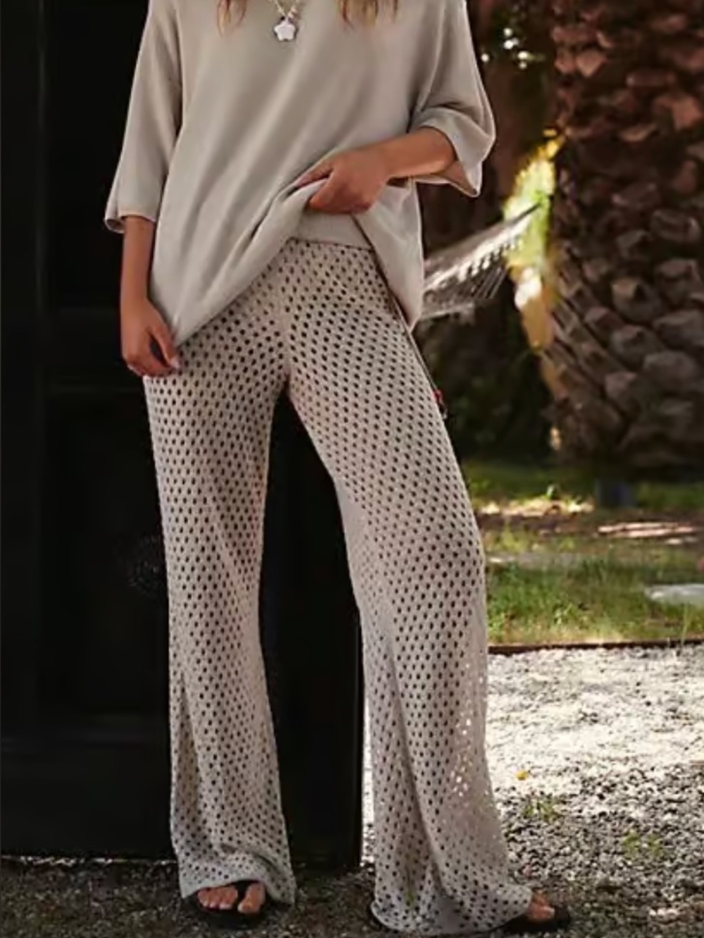 Free People Beach Boho Beige Open Weave Pants Size L